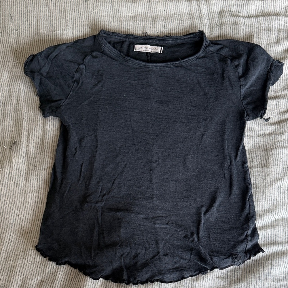 Free People Dark Blue Slub Short Sleeve Tee